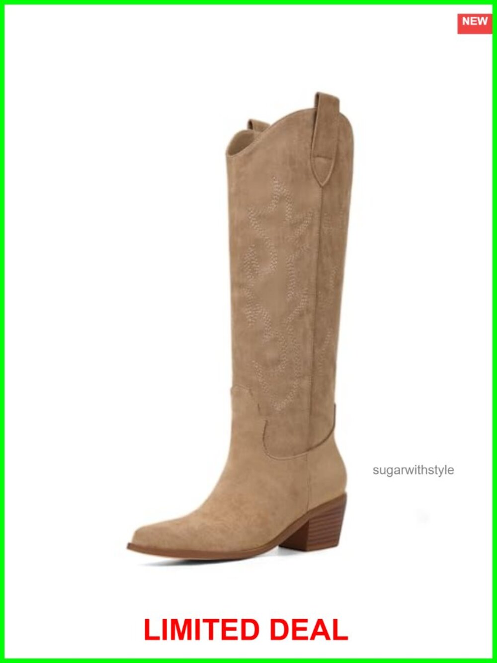 Wide Calf Knee High Cowgirl Boots Synthetic Suede PU Leather Western Slip On